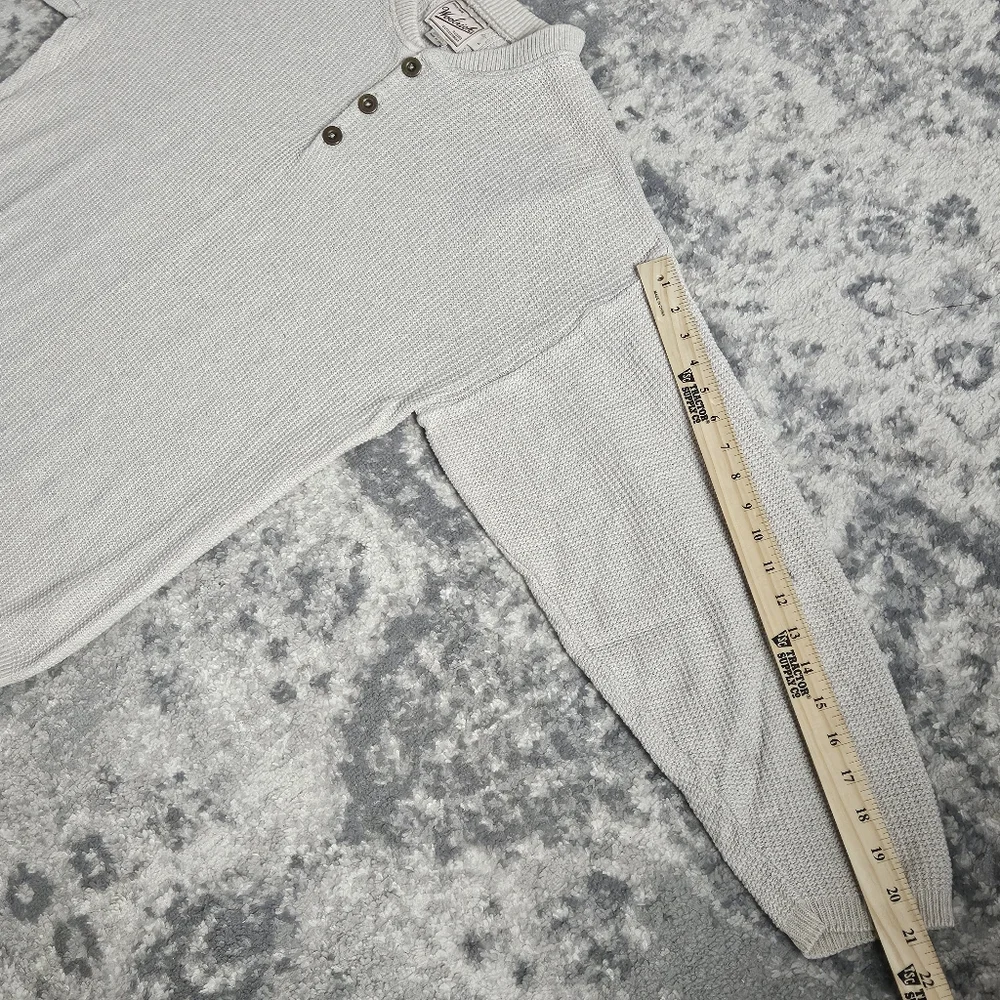 Vintage 90s Woolrich Hand Framed Button Henley Tan Sand Sweater Mens Large - Picture 13 of 13